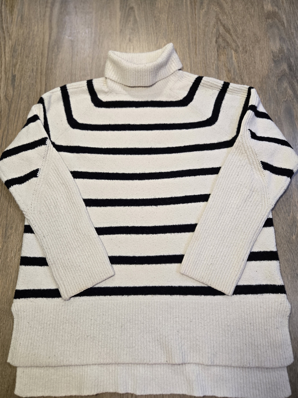 a new day Cream and Black Striped Turtleneck Sweater